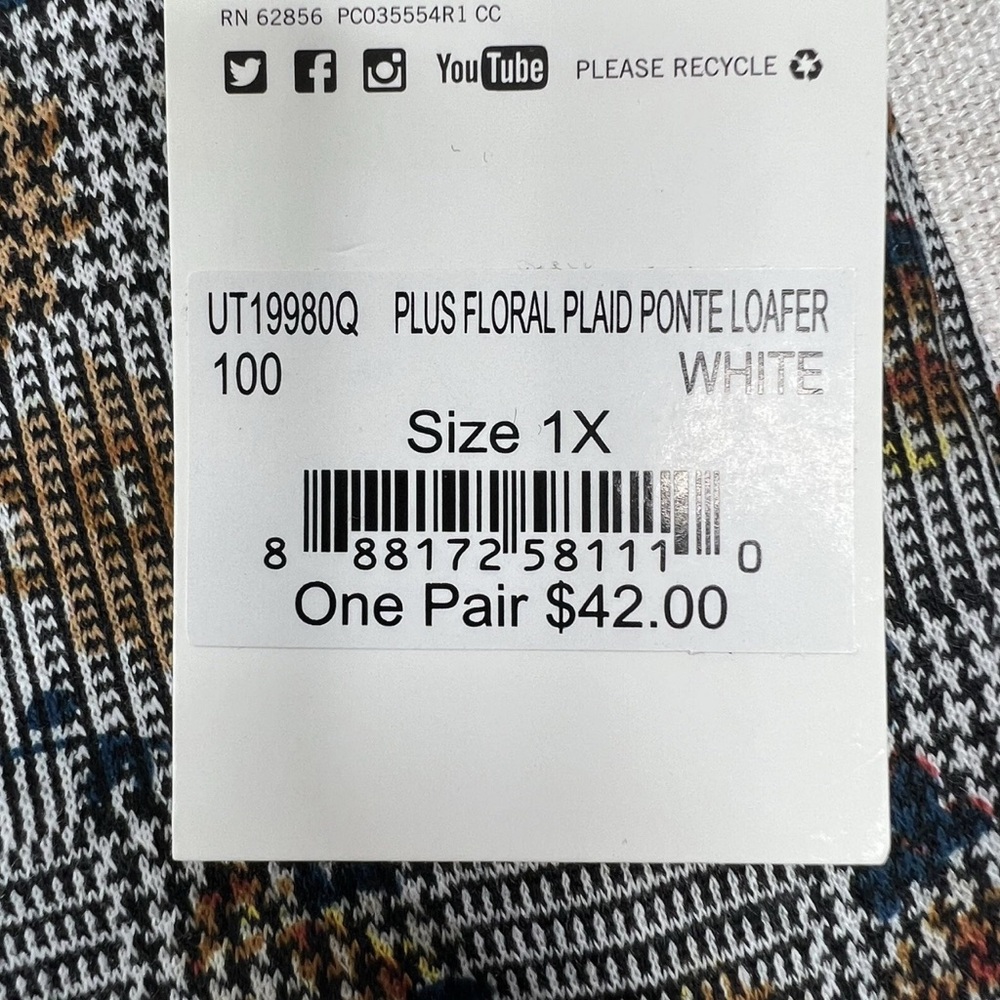 Utopia by HUE Floral Plaid‎ Ponte Loafer Leggings Womens Plus Size 1X NWT - Picture 4 of 7